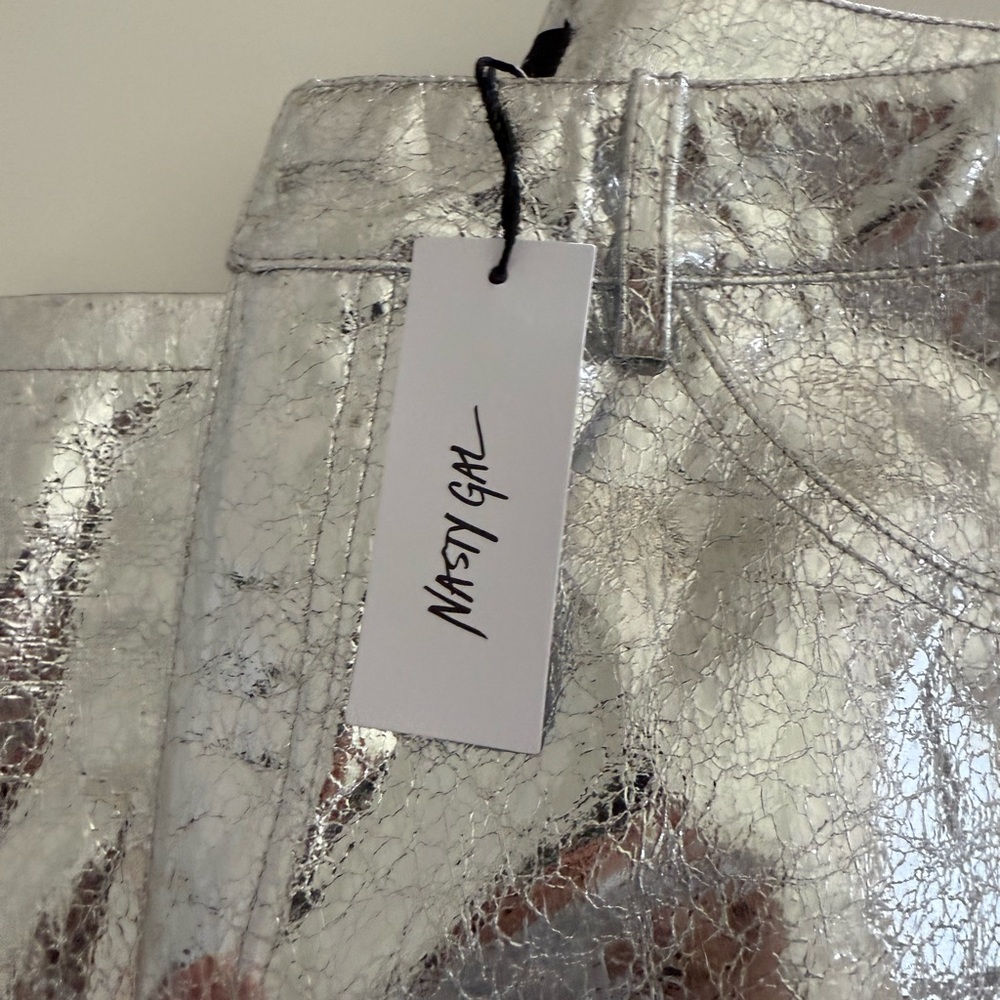 Nasty Gal Silver Metallic Pants